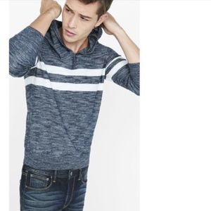 Express Striped Slub Knit Hooded Henley Sweater